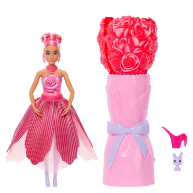 Barbie, Petal Pop, papusa surpriza, floare rosie