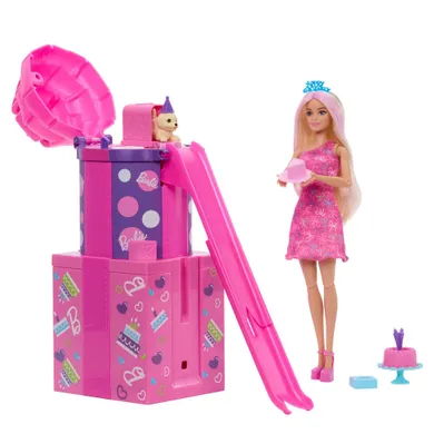 Barbie, Rise & Surprise, set de ziua de nastere cu 12 surprize, functie de schimbare a culorii