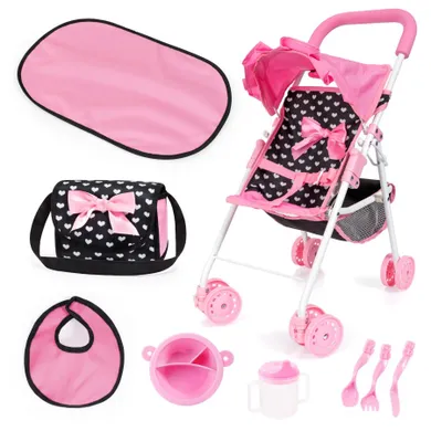 Bayer Design, Buggy, carucior si accesorii, set pentru papusi, negru-roz