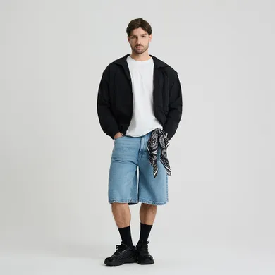 Bermude din denim cu talie reglabila unisex NOWEAR