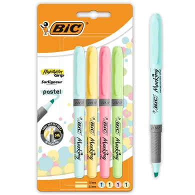 Bic, Highlighter Grip Pastel, marker evidentiator, 4 buc.