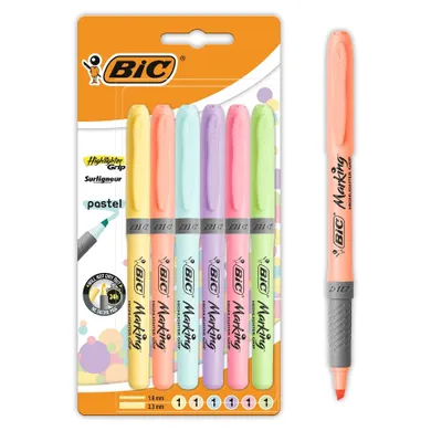 Bic, Highlighter Grip Pastel, marker evidentiator, 6 buc.