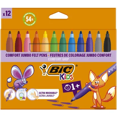 Bic, Kids, Comfort Jumbo, carioci, 12 culori