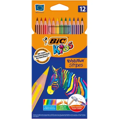 Bic, Kids, Evolution Stripes, creioane colorate, 12 culoare