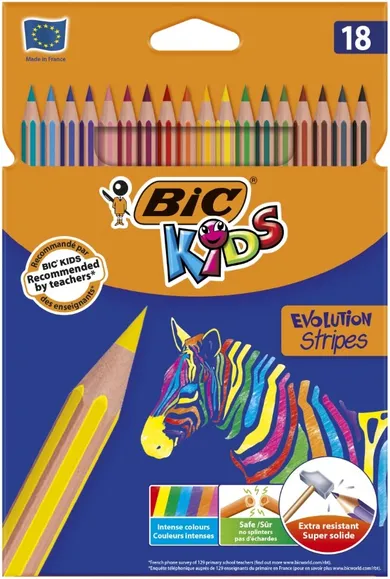 Bic, Kids, Evolution Stripes, creioane colorate, 18 culoare