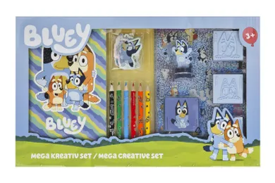 Bluey, mega set creativ, caiet, creioane colorate, autocolante si stampile