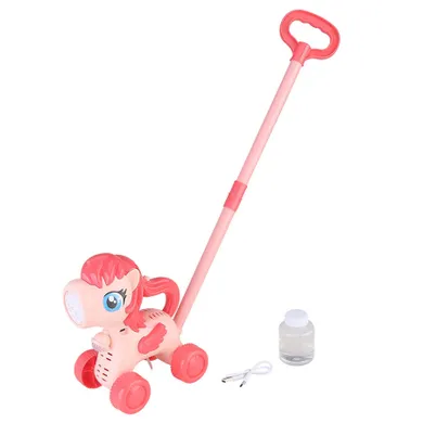 Bubble Unicorn, ponei de facut baloane de sapun, jucarie de impins