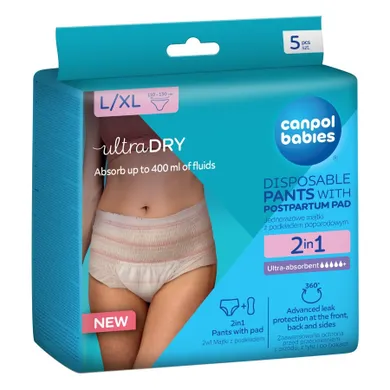 Canpol babies, chiloti postnatali respirabili cu absorbant, 2 in 1, marime L/XL, 5 buc.