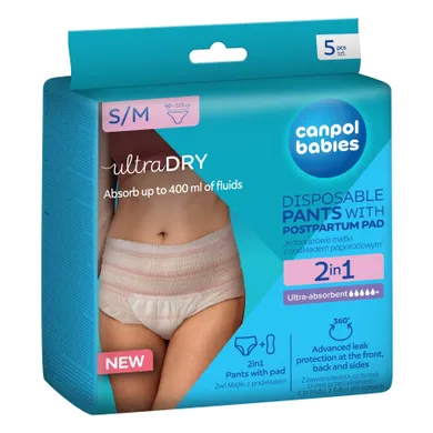 Canpol babies, chiloti postnatali respirabili cu absorbant, 2 in 1, marime S/M, 5 buc.