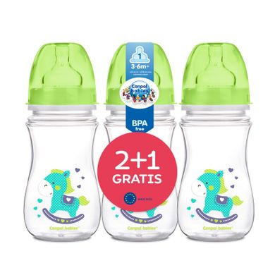 Canpol babies, Easy Start, set: 2 biberoane cu gatul larg + 1 biberon gratuit, verde, 240 cm