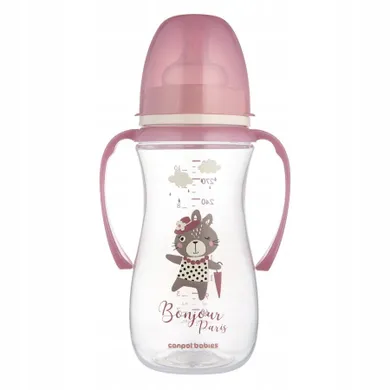 Canpol babies, EasyStart, Bonjour Paris, biberon anticolici cu manere, roz, 300 ml