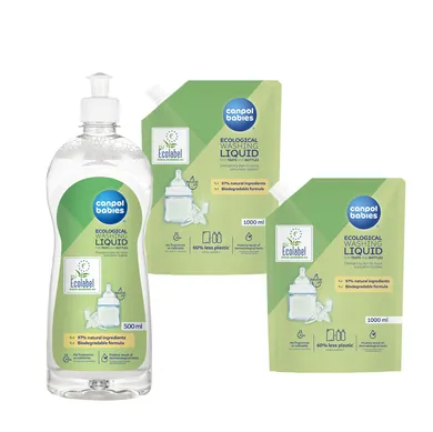 Canpol babies, Eco, detergent pentru biberoane si tetine, 500 ml + reumplere 1000 ml