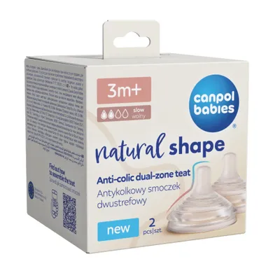 Canpol babies, Natural Shape, tetina doua zone anti-colic, 3 luni+, 2 buc.