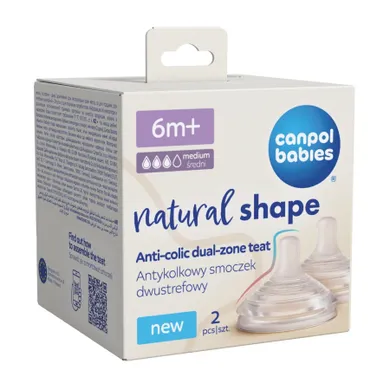 Canpol babies, Natural Shape, tetina doua zone anti-colic, 6 luni+, 2 buc.