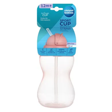 Canpol babies, sticla cu pai pliabil din silicon, roz, 370 ml