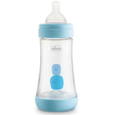 Chicco, Perfect5, biberon anti-colic, tetina din silicon, debit medium, albastru, 2 luni+, 240 ml