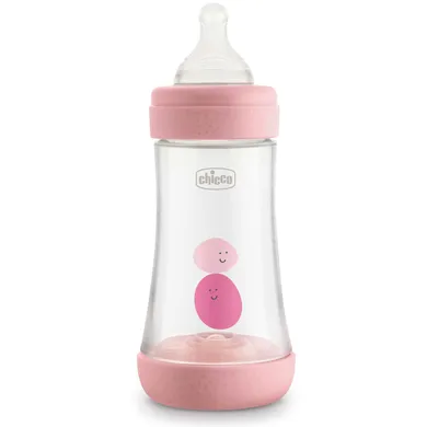 Chicco, Perfect5, biberon anti-colic, tetina din silicon, debit medium, roz, 2 luni+, 240 ml