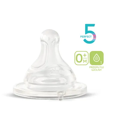 Chicco, Perfect5, tetina din silicon pentru biberon, debit lent, 0 luni+, 2 buc.