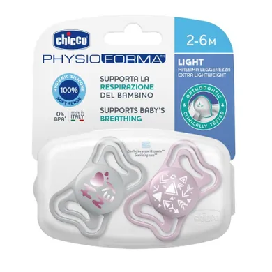 Chicco, Physioforma Light, suzeta din silicon, roz, 2-6 m, 2 buc.