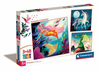Clementoni, Super Color, Square, Fantastic Creatures, puzzle, 3-48 piese