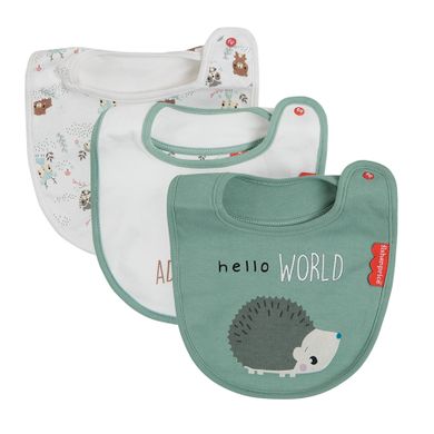 Cool Club, Baveta pentru bebelusi, ecru, verde, imprimeu Fisher-Price, set 3 buc.