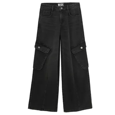 Cool Club, Blugi pentru fete, cargo wide, negru
