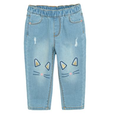 Cool Club, Blugi pentru fete, tip mom fit, denim, imprimeu pisici