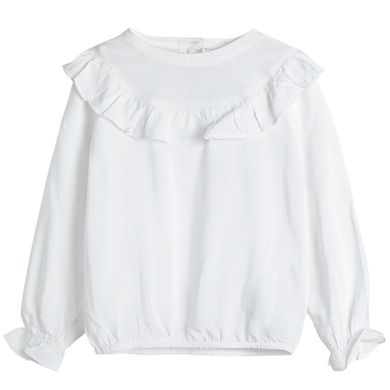 Cool Club, Bluza alba cu maneca lunga pentru fete, cu volanase