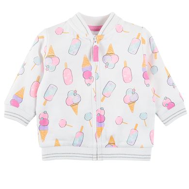 Cool Club, Bluza cu fermoar pentru fete, alb, imprimeu inghetata, imprimeu inghetate