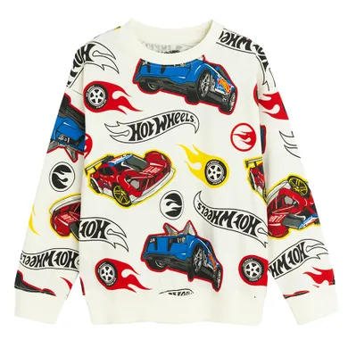 Cool Club, Bluza cu maneca lunga pentru baieti, alb, imprimeu Hot Wheels