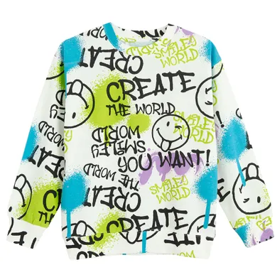 Cool Club, Bluza cu maneca lunga pentru baieti, alb, imprimeu SmileWorld