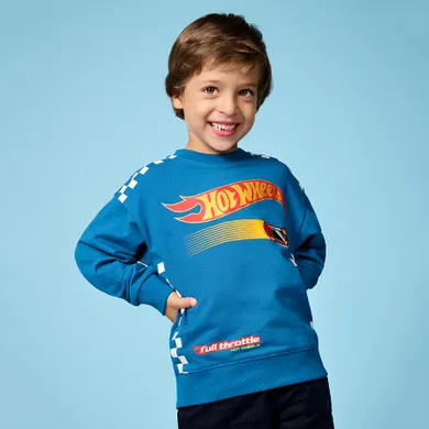 Cool Club, Bluza cu maneca lunga pentru baieti, albastru, imprimeu Hot Wheels