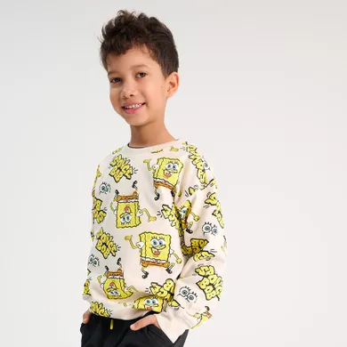 Cool Club, Bluza cu maneca lunga pentru baieti, bej, imprimeu SpongeBob