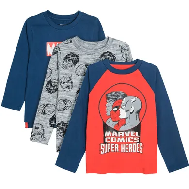 Cool Club, Bluza cu maneca lunga pentru baieti, gri, rosu, bleumarin, imprimeu Marvel Super Heroes, set 3 buc.