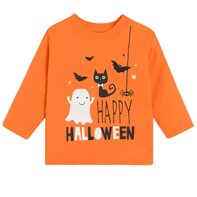 Cool Club, Bluza cu maneca lunga pentru baieti, portocaliu, imprimeu Happy Halloween