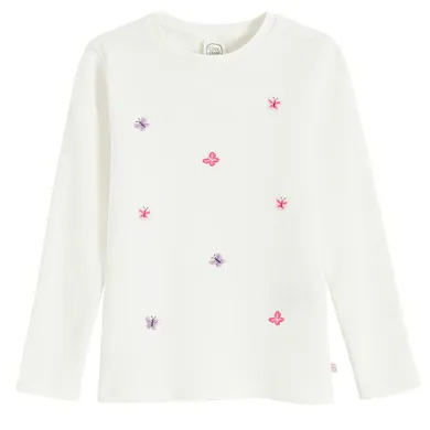 Cool Club, Bluza cu maneca lunga pentru fete, din tricot striat, alb