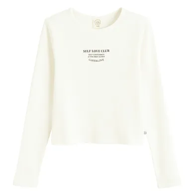 Cool Club, Bluza cu maneca lunga pentru fete, din tricot striat, alb