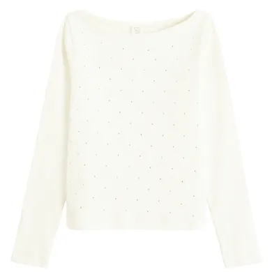 Cool Club, Bluza cu maneca lunga pentru fete, din tricot striat, ecru