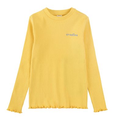 Cool Club, Bluza cu maneca lunga pentru fete, din tricot striat, galben, imprimeu Creative