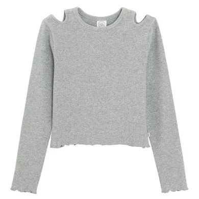 Cool Club, Bluza cu maneca lunga pentru fete, din tricot striat, gri