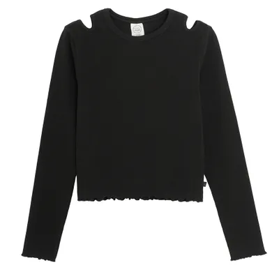 Cool Club, Bluza cu maneca lunga pentru fete, din tricot striat, negru