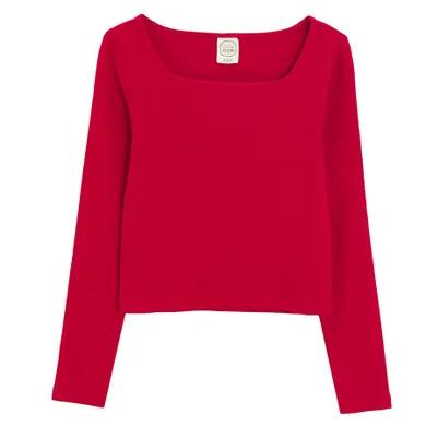 Cool Club, Bluza cu maneca lunga pentru fete, din tricot striat, rosu