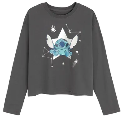 Cool Club, Bluza cu maneca lunga pentru fete, gri, imprimeu Lilo si Stitch