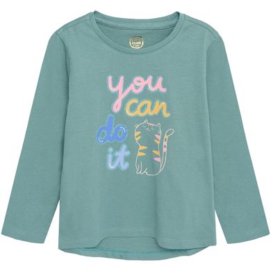 Cool Club, Bluza cu maneca lunga pentru fete, verde, imprimeu pisica, You can do it