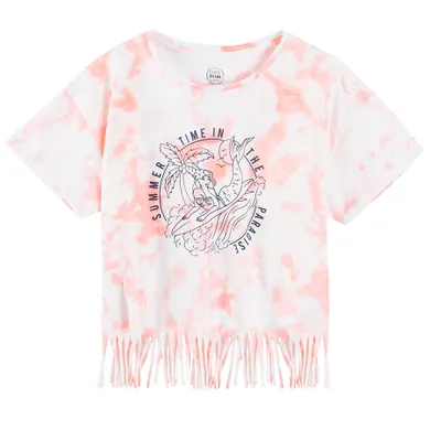 Cool Club, Bluza cu maneca scurta, mix de culori, tie dye, imprimeu Summer time in the paradise