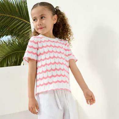 Cool Club, Bluza cu maneca scurta pentru fete, din tricot, roz