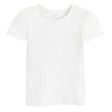 Cool Club, Bluza cu maneca scurta pentru fete, din tricot striat, alb