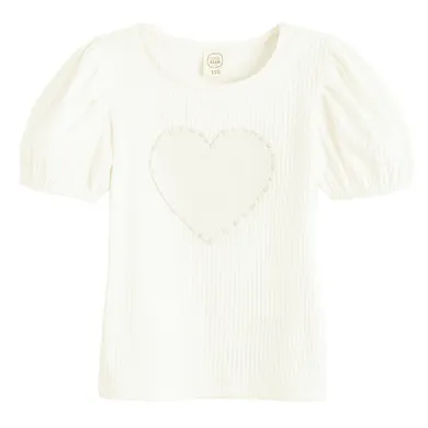 Cool Club, Bluza cu maneca scurta pentru fete, din tricot striat, alb