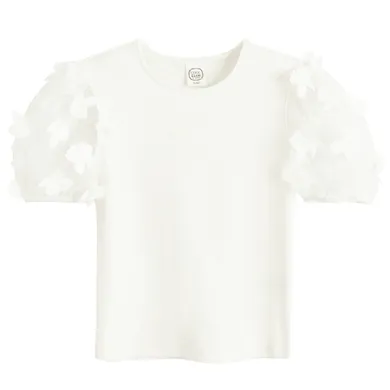 Cool Club, Bluza cu maneca scurta pentru fete, din tricot striat, alb