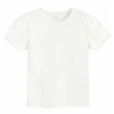 Cool Club, Bluza cu maneca scurta pentru fete, din tricot striat, alb